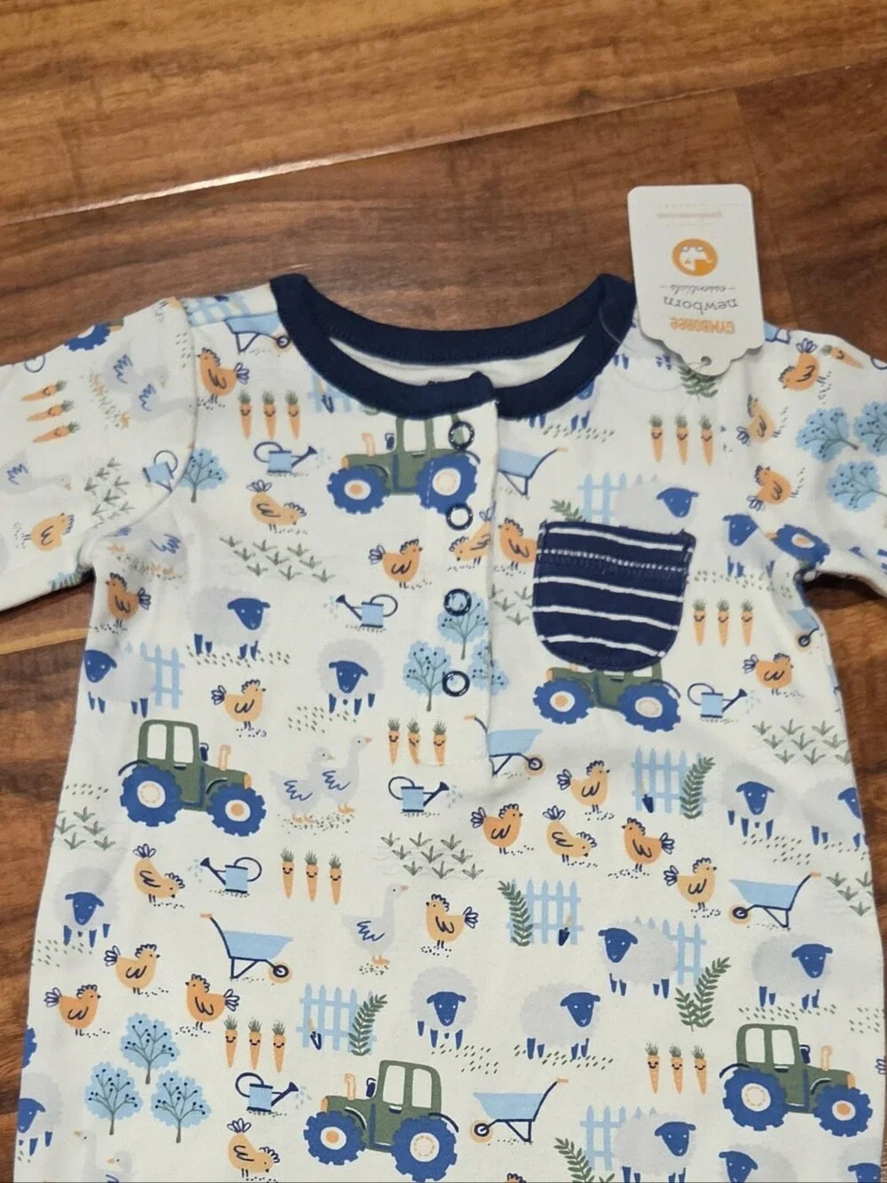 Gymboree NWT Newborn Farm Print One-Piece Romper, Striped Pants and Socks (2)